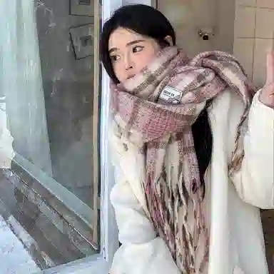 心水好物 韩系保暖针织加大加厚百搭格纹流苏 绒线围巾 男女同款情侣款