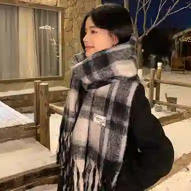 心水好物 韩系保暖针织加大加厚百搭格纹流苏 绒线围巾 男女同款情侣款