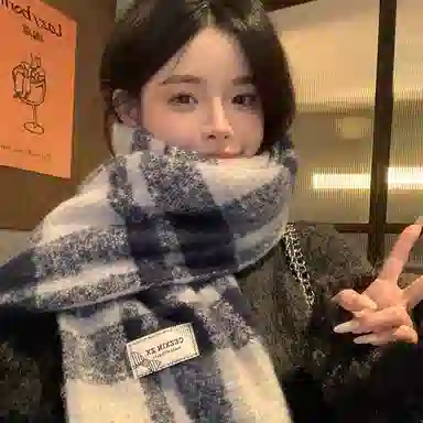 心水好物 韩系保暖针织加大加厚百搭格纹流苏 绒线围巾 男女同款情侣款