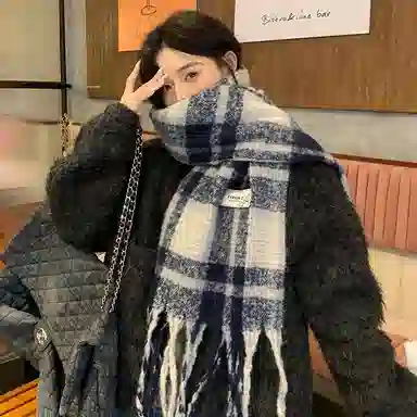 心水好物 韩系保暖针织加大加厚百搭格纹流苏 绒线围巾 男女同款情侣款