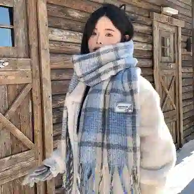 心水好物 韩系保暖针织加大加厚百搭格纹流苏 绒线围巾 男女同款情侣款