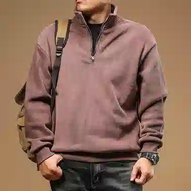 季言 半拉链立领加绒加厚保暖潮流帅气卫衣 男款