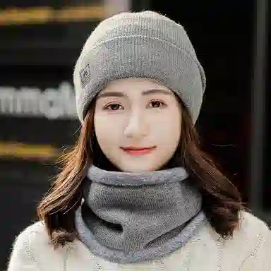 啄木鸟 帽子围脖两件套秋冬季简约百搭加绒加厚护耳脖颈包头帽户外学生骑行防寒遮脸面罩 聚酯纤维 绒线帽 男女同款情侣款