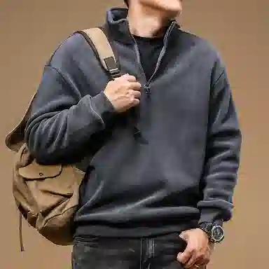 季言 半拉链立领加绒加厚保暖潮流帅气卫衣 男款
