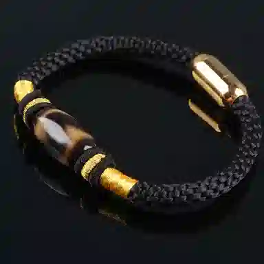 魄思澜 新中式国潮复古藏式文玩风化清晰包浆油润虎牙天珠手工编织绳 招财转运#好运 玛瑙 手链 男女同款情侣款