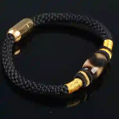 魄思澜 新中式国潮复古藏式文玩风化清晰包浆油润虎牙天珠手工编织绳 招财转运#好运 玛瑙 手链 男女同款情侣款