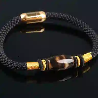 魄思澜 新中式国潮复古藏式文玩风化清晰包浆油润虎牙天珠手工编织绳 招财转运#好运 玛瑙 手链 男女同款情侣款