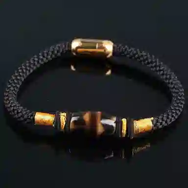 魄思澜 新中式国潮复古藏式文玩风化清晰包浆油润虎牙天珠手工编织绳 招财转运#好运 玛瑙 手链 男女同款情侣款