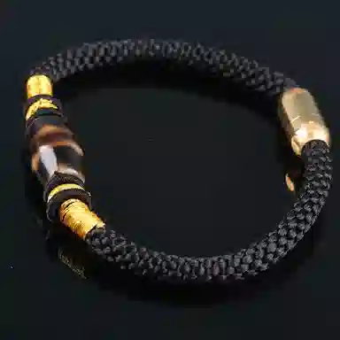 魄思澜 新中式国潮复古藏式文玩风化清晰包浆油润虎牙天珠手工编织绳 招财转运#好运 玛瑙 手链 男女同款情侣款