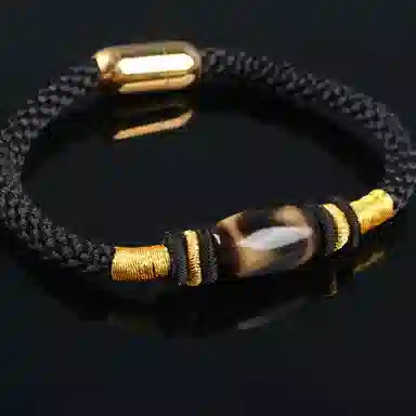 魄思澜 新中式国潮复古藏式文玩风化清晰包浆油润虎牙天珠手工编织绳 招财转运#好运 玛瑙 手链 男女同款情侣款