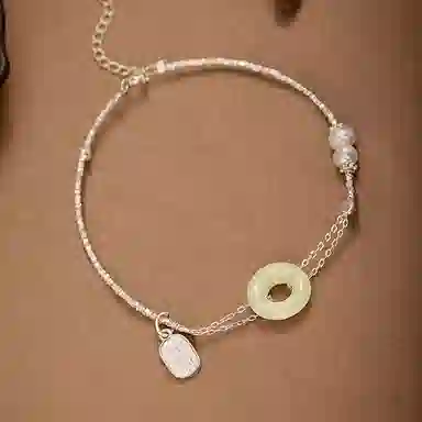 尚仟伊 碎银几两 新中式国潮福牌平安扣 简约小众轻奢精致高级感复古国风气质百搭本命年转运珠 玉髓 手链 女款