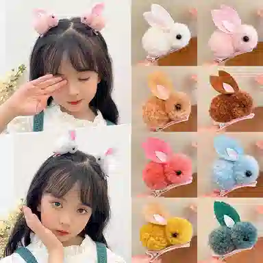 零界 可爱萌兔 立体毛绒趣味侧边刘海 日常洗脸额前碎发 布艺 发夹 女款