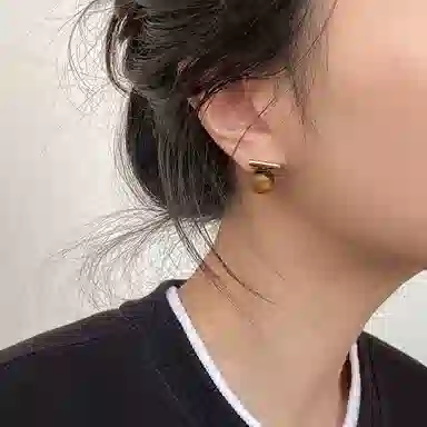 七度银饰 一字美拉德秋冬焦糖栗子几何氛围感复古耳饰 玻璃猫眼 耳钉 女款