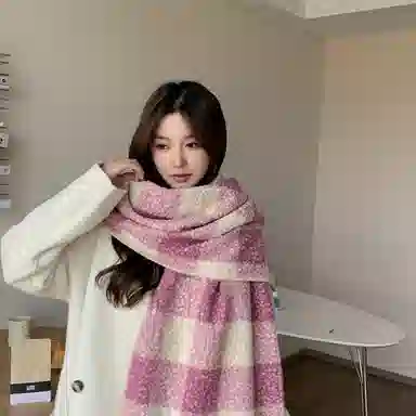 心水好物 韩系加绒加厚百搭冬季格子拼接包边 绒线围巾 男女同款情侣款