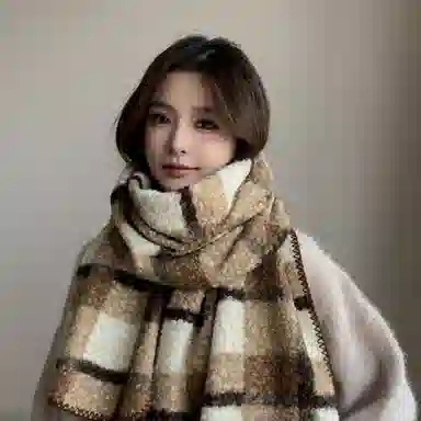 心水好物 韩系加绒加厚百搭冬季格子拼接包边 绒线围巾 男女同款情侣款