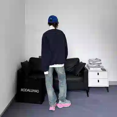 玉儿恋 嘻哈街头美式撞色立领拉链休闲宽松个性潮牌复古条纹设计夹克外套 男女同款