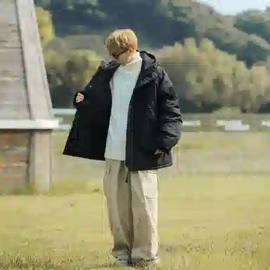玉儿恋 纯色户外休闲运动保暖拉链连帽棉服 男女同款