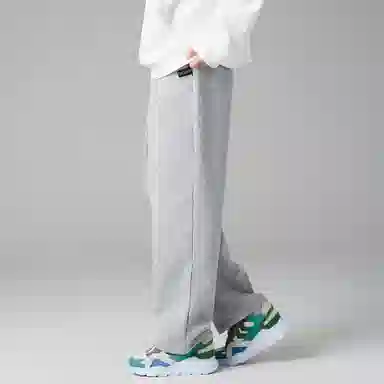 大卫贝肯 美式复古简约纯色个性渐变腰绳日常通勤百搭宽松舒适直筒休闲裤 男女同款 黑色