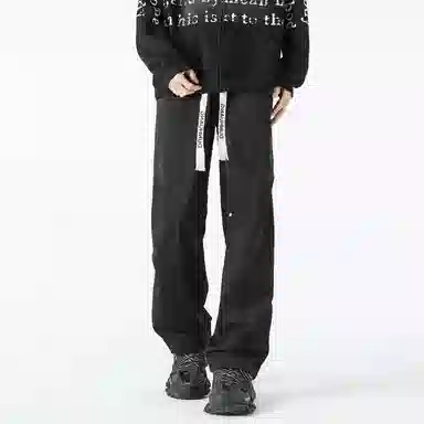 敦煌博物馆 山系户外徒步织带抽绳机能风伐木裤铆钉褶皱设计感宽松直筒百搭大码休闲裤 男女同款