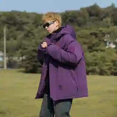 玉儿恋 纯色户外休闲运动保暖拉链连帽棉服 男女同款