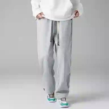 大卫贝肯 美式复古简约纯色个性渐变腰绳日常通勤百搭宽松舒适直筒休闲裤 男女同款 黑色