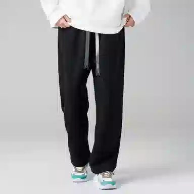 大卫贝肯 美式复古简约纯色个性渐变腰绳日常通勤百搭宽松舒适直筒休闲裤 男女同款 黑色