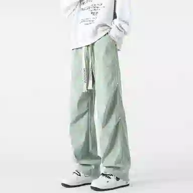 敦煌博物馆 山系户外徒步织带抽绳机能风伐木裤铆钉褶皱设计感宽松直筒百搭大码休闲裤 男女同款