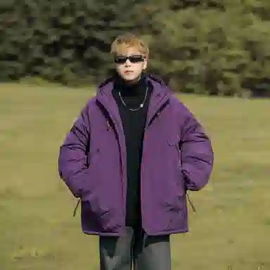 玉儿恋 纯色户外休闲运动保暖拉链连帽棉服 男女同款