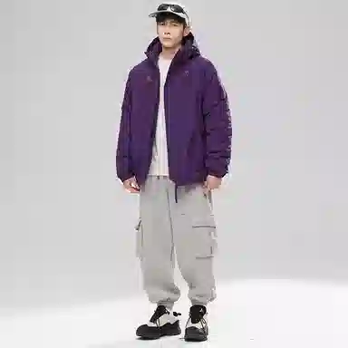 玉儿恋 纯色户外休闲运动保暖拉链连帽棉服 男女同款