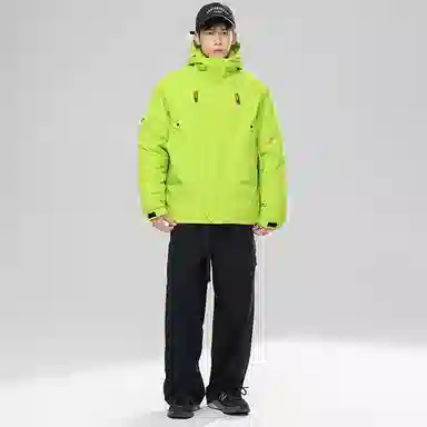 玉儿恋 纯色户外休闲运动保暖拉链连帽棉服 男女同款