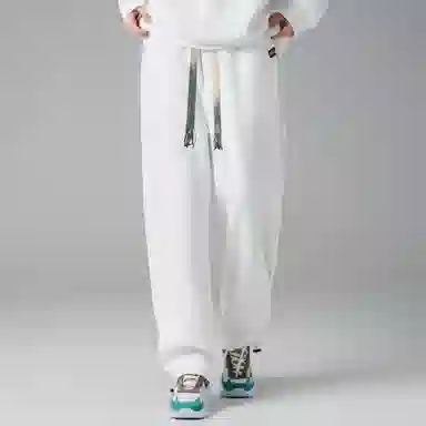 大卫贝肯 美式复古简约纯色个性渐变腰绳日常通勤百搭宽松舒适直筒休闲裤 男女同款 黑色