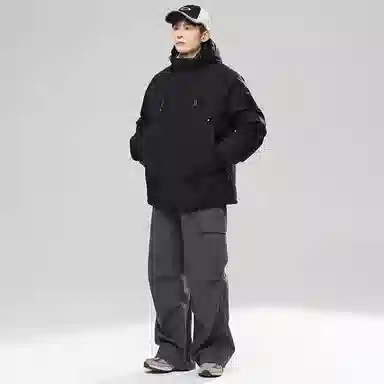 玉儿恋 纯色户外休闲运动保暖拉链连帽棉服 男女同款