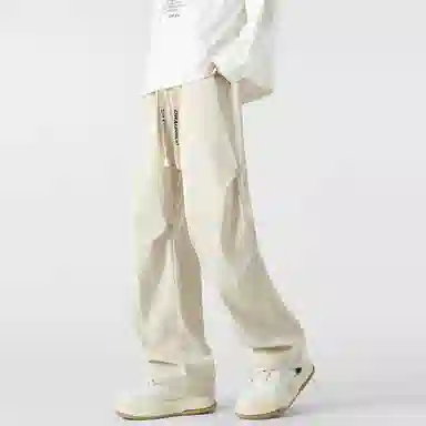 敦煌博物馆 山系户外徒步织带抽绳机能风伐木裤铆钉褶皱设计感宽松直筒百搭大码休闲裤 男女同款