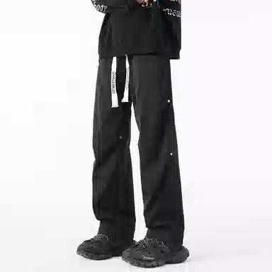 敦煌博物馆 山系户外徒步织带抽绳机能风伐木裤铆钉褶皱设计感宽松直筒百搭大码休闲裤 男女同款