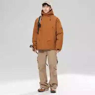 玉儿恋 纯色户外休闲运动保暖拉链连帽棉服 男女同款