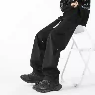 敦煌博物馆 山系户外徒步织带抽绳机能风伐木裤铆钉褶皱设计感宽松直筒百搭大码休闲裤 男女同款