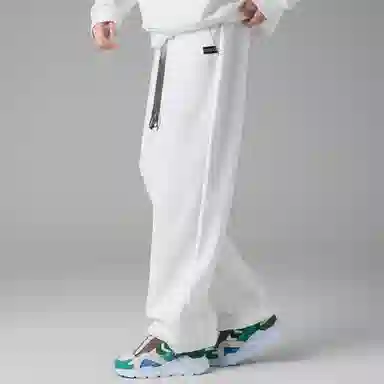 大卫贝肯 美式复古简约纯色个性渐变腰绳日常通勤百搭宽松舒适直筒休闲裤 男女同款 黑色