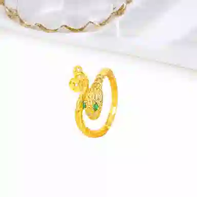 迎百宝 发财灵蛇 好运新中式国潮铜钱金币蛇年本命开口流苏 合金 戒指 男女同款情侣款