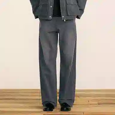 速写 纯色简约休闲日常宽松牛仔裤 男款 深蓝白条