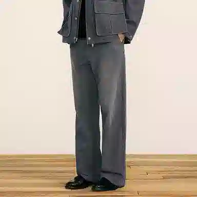 速写 纯色简约休闲日常宽松牛仔裤 男款 深蓝白条