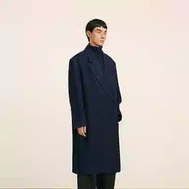 速写 轻商务百搭基础廓形挺阔中长款纯色大衣 男款 黑藏青
