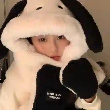 优幽兰 时尚百搭设计感帽子围巾手套一体女韩版可爱冬季防风毛绒围脖连帽加厚护耳骑行保暖三件套东北防寒 聚酯纤维 绒线帽 女款