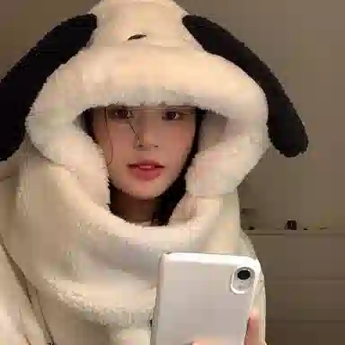 优幽兰 时尚百搭设计感帽子围巾手套一体女韩版可爱冬季防风毛绒围脖连帽加厚护耳骑行保暖三件套东北防寒 聚酯纤维 绒线帽 女款