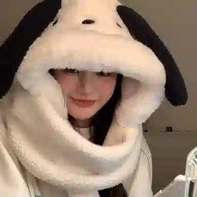 优幽兰 时尚百搭设计感帽子围巾手套一体女韩版可爱冬季防风毛绒围脖连帽加厚护耳骑行保暖三件套东北防寒 聚酯纤维 绒线帽 女款