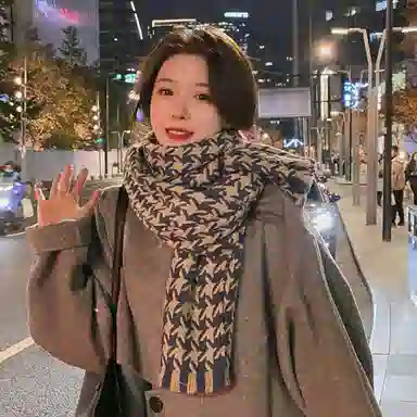 优幽兰 秋冬季学生 经典款千鸟格 加厚防风防寒保暖护脖休闲 绒线围巾 男女同款情侣款 #礼盒