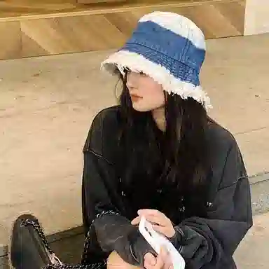 优幽兰 时尚百搭渐变遮阳帽日系复古做旧毛边渔夫帽户外防紫外线太阳帽小众设计感 棉涤 防晒帽 女款