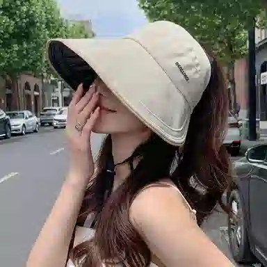 优幽兰 简约 夏季防紫外线遮阳帽大帽檐显脸小太阳帽潮流休闲可折叠渔夫帽舒适透气空顶帽户外出游推荐 聚酯纤维 防晒帽 女款