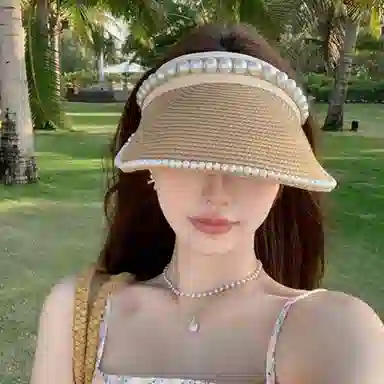 优幽兰 小众设计感休闲简约 户外旅行大帽檐显脸小法式浪漫 点缀气质淑 纤维素材料 防晒帽 女款