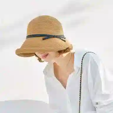 优幽兰 休闲户外防紫外线时尚潮流休闲户外旅行法式慵懒风大帽檐显脸小 聚酯纤维 渔夫帽 女款