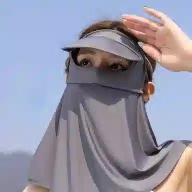 优幽兰 小众户外旅行潮流时尚舒适简约透气全脸带帽檐遮阳户外防紫外线骑行透气可水洗 防晒面罩 女款